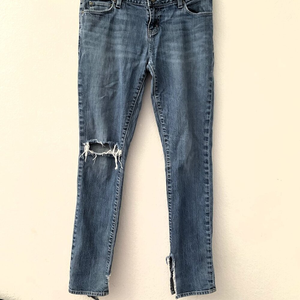 American Eagle Raw Split Hem Distressed Jeans 10r - image 1